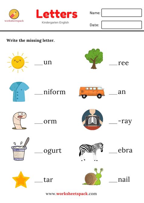 Write The Missing Letter Words With Pictures Printable And Online