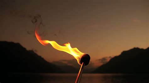 Fire Torch Burning At Night In Slow Motion Romantic Flame Background