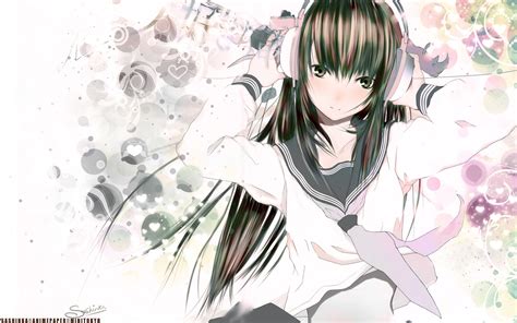 Anime Girl With Headphones And A School Uniform Wallpapers And Images