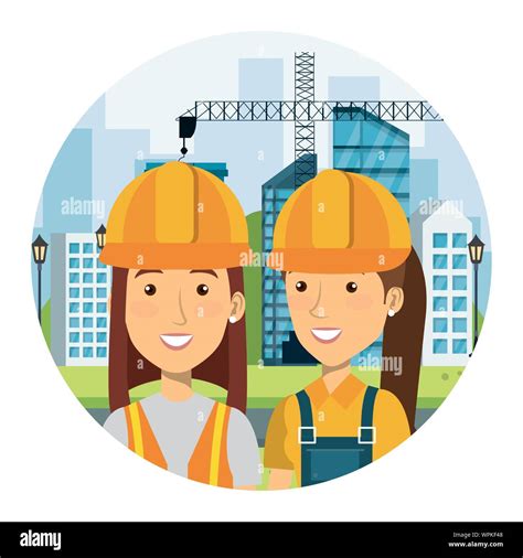 Female Builders Constructors On Workside Characters Stock Vector Image