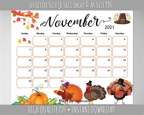 November Calendar Free Printable This Template Is Available As Editable
