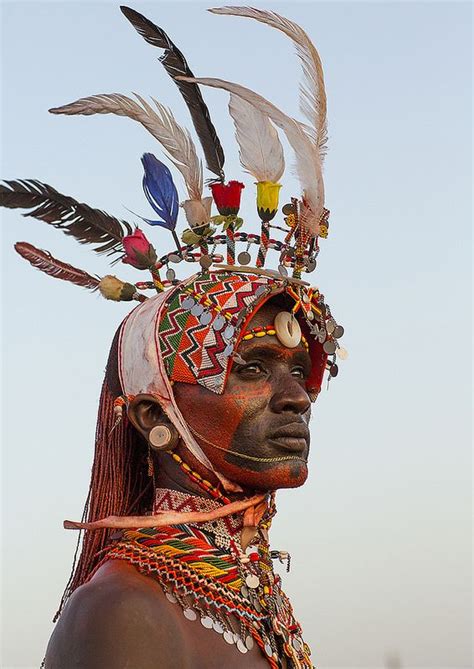 Portrait Of Rendille Warrior Wearing Traditional Headwear Turkana Lake