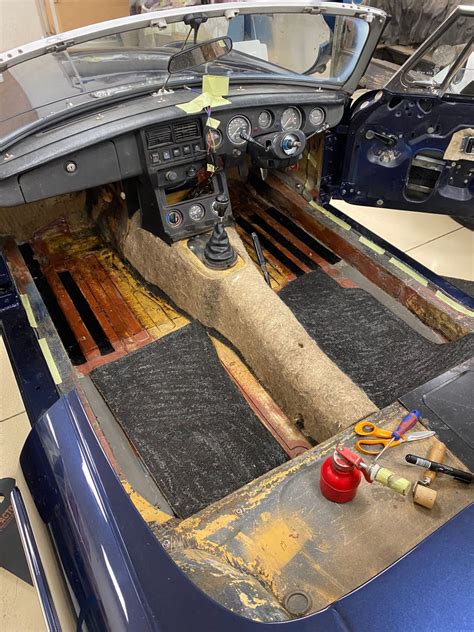 First Layer Fitting Sound Deadening To The 1977 Mgb Roadster Bridge