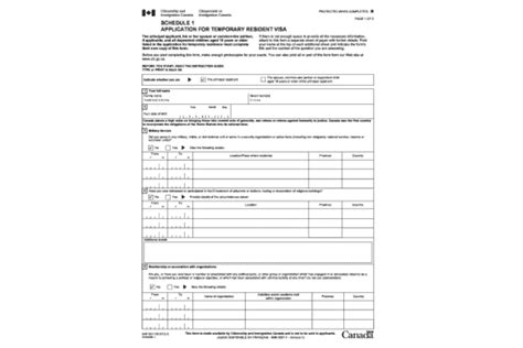 Canadian Visa Application Form Imm 5257 Schedule 1