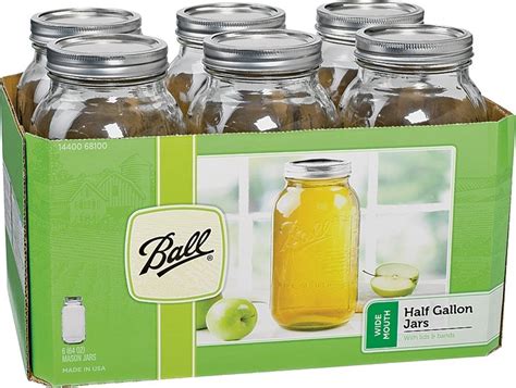 ball 1 2 gallon mason jars wide mouth lids included set of 6 kitchen storage and organization