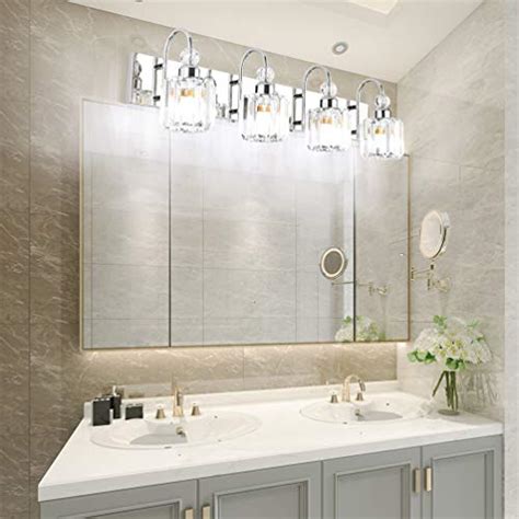 Ralbay Modern Led Crystal Bathroom Vanity Lights 4 Lights Stainless Steel Crystal Vanity Lights