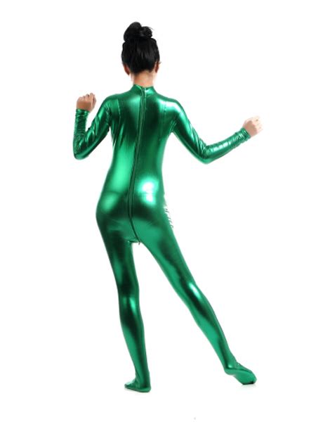 Green Female Shiny Metallic Tight Zentai Suit Catsuit Y14022501 32
