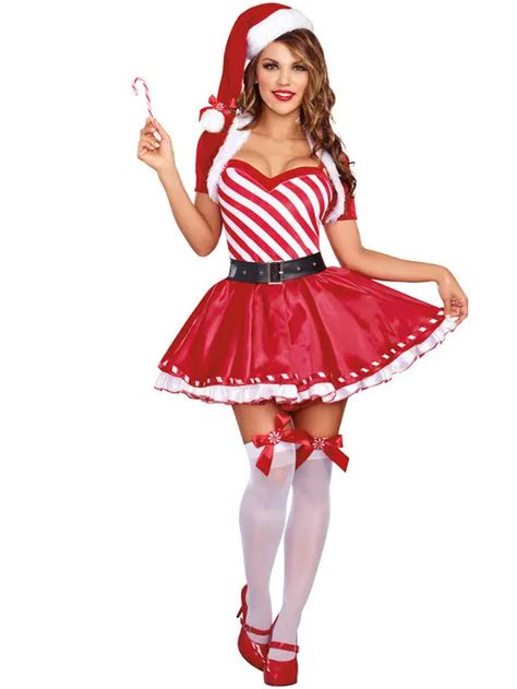 sexy lady santa s candy cane costume women christmas sweet fancy dress in holidays costumes from