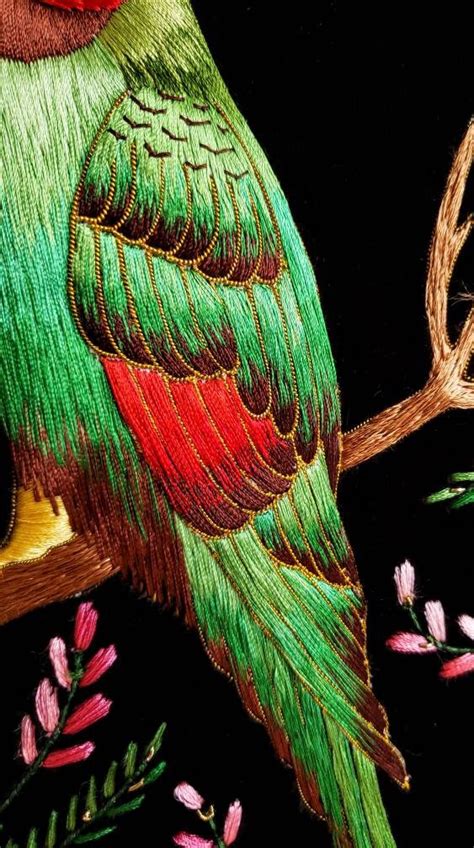 Hand Embroidered Parrot On Black Velvet Parrot Home Decor Parrot Wall