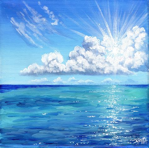 Easy How To Paint A Blue Sky With Clouds Acrylic April Day Step By Step Sky Art