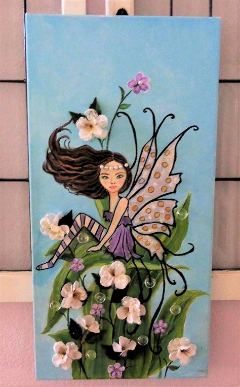 Fairy Acrylic Painting Mixed Media Girls Room Decor Fairy Etsy