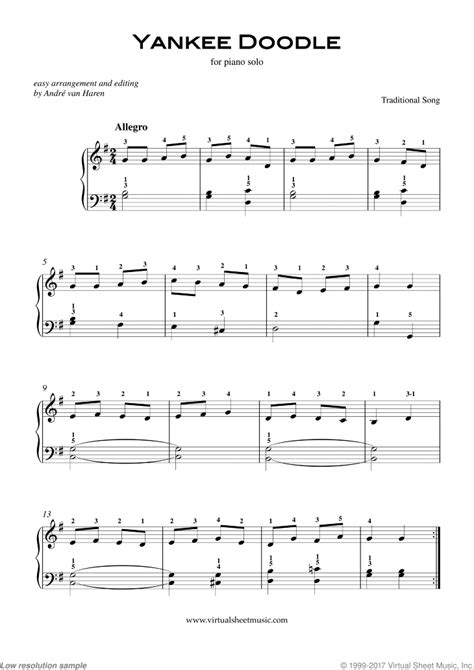 Free Yankee Doodle Sheet Music For Piano Solo High Quality