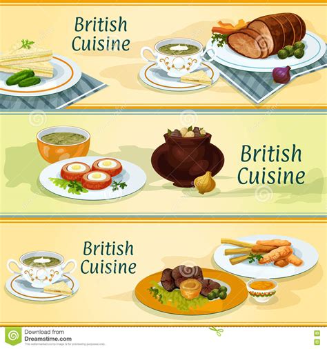 A dinner menu presents both à la carte and semi à la carte items. British Cuisine Traditional Dishes For Menu Design Stock ...