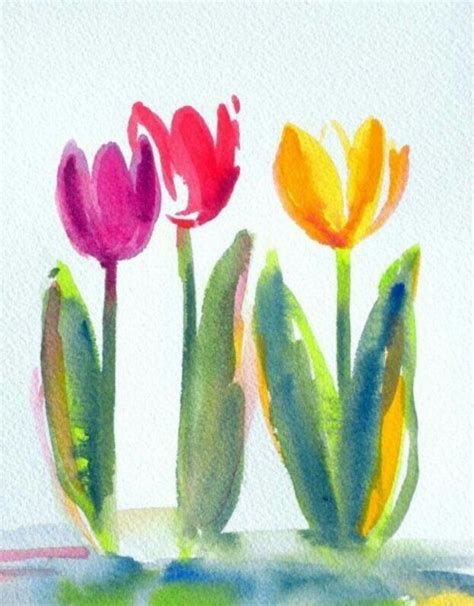 Simple Flower Watercolor Painting Watercolor Tulips Watercolor