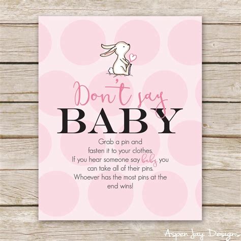 Pink Bunny Dont Say Baby Sign Baby Shower Candy Dont Say Baby Game