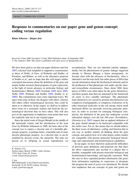 Pdf Response To Commentaries On Our Paper Gene And Genon Concept
