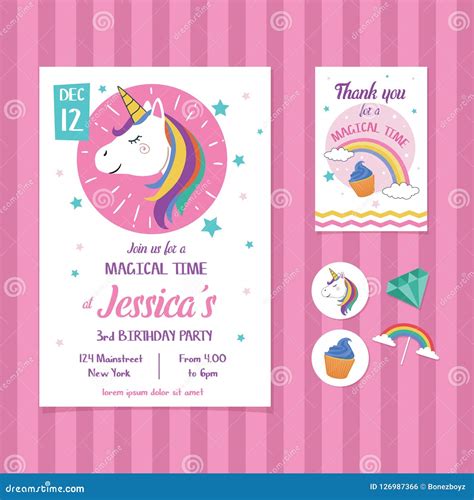 Unicorn Birthday Invitation Card Template With Unicorn Head
