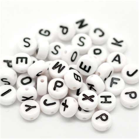 Doreenbeads Black And White Randomly Mixed Letters Alphabet Flat Round