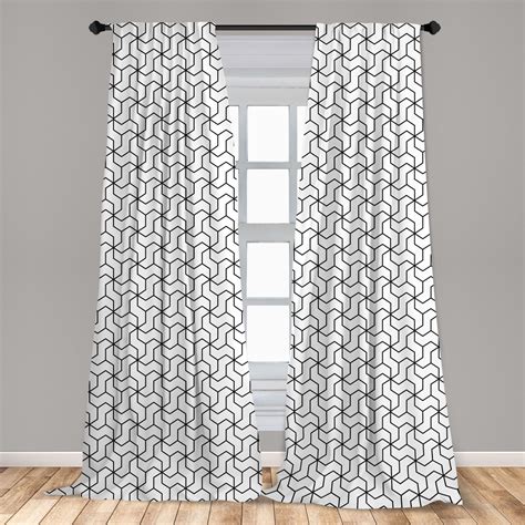 Black And White Curtains 2 Panels Set Geometric Arrangement With