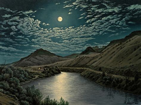 Moonlight On The Yellowstone Painting By Paul Krapf Fine Art America