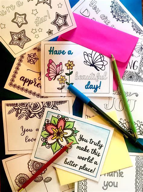 Printable Coloring Cards Set Of 10 Encouragement Note Cards