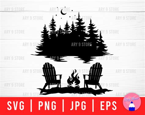 Lake Scene With Adirondack Chairs Campfire Svg Png Eps  Etsy