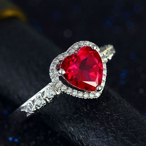 S925 Sterling Silver Ruby Jewelry Wedding Rings For Women Red Heart