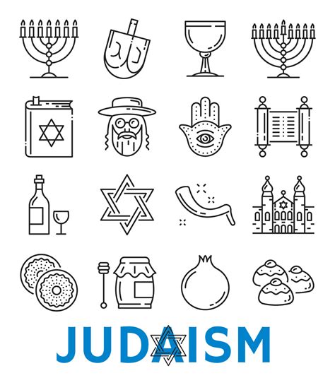 Vector Judaism Religious Symbols Thin Line Icons 13176799 Vector Art At