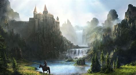 1920x1080 1920x1080 Horseman Castle Art Fortress Waterfall Horse