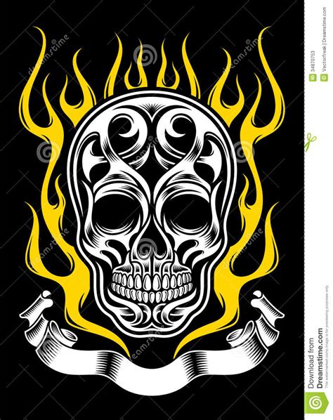 Ornate Flame Skull Tattoo Stock Photos Image 34870753