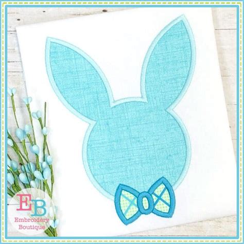 Bunny Head Bowtie Satin Applique Embroidery Boutique