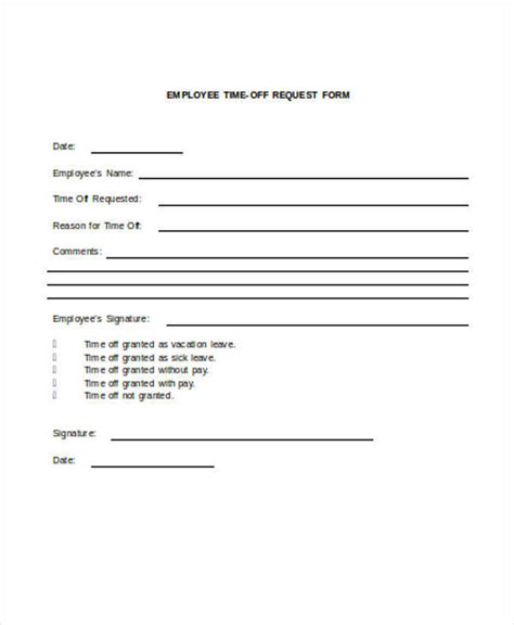 Free Printable Time Off Request Form Printable Forms Free Online
