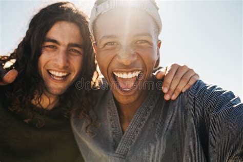 Excited Two Young Men Making A Selfie Stock Image Image Of Selfies