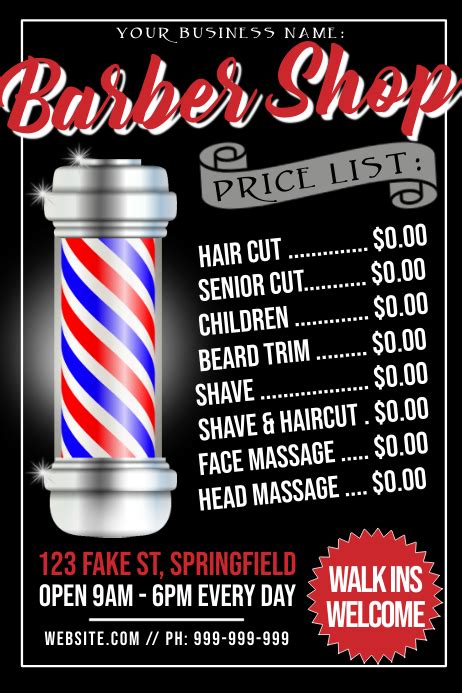 Barber Shop Price List Poster Template Postermywall