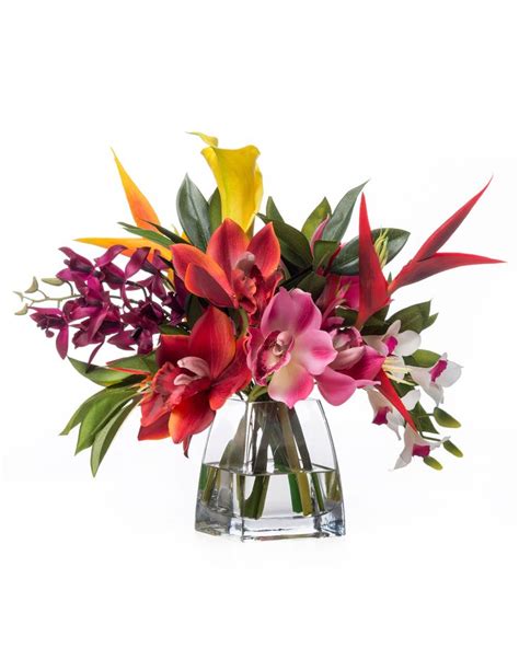 Faux Orchids And Heliconiatropical Flower Arrangement Tropical Flower