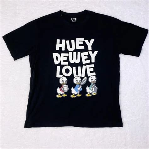 Uniqlo Walt Disney Huey Dewey Louie Ducks Black T Shirt • Large 1499