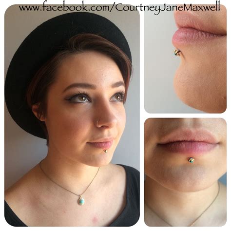 fresh labret piercing with rose gold and turquoise jewelry by anatometal body jewelry piercing