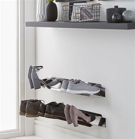 With this design, it saves up enough space so that you can have the chance to add more shoes to your shoe stand. Wall Mounted Shoe Rack - Small - Silver - J-Me - Shoe Racks & Shelves | STORE