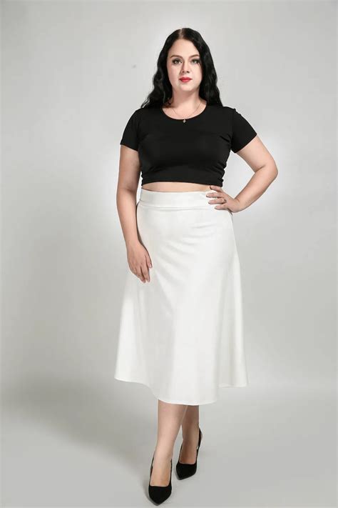 Womens Sexy Plus Size Midi Skirt Solid Black White A Line Skirt Spring