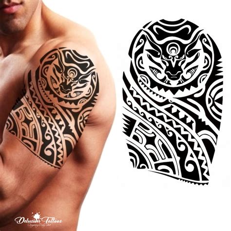 Tribal Temporary Tattoo Polynesian Bull Maori Shoulder