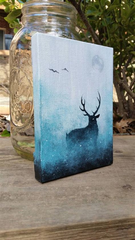 Deer Painting Galaxy Canvas Painting Space Painting Moon Art By