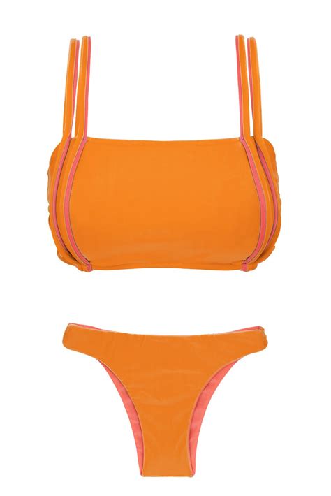 Orange Bra Bikini With Pink Details And Reversible Bottom Duo Orange