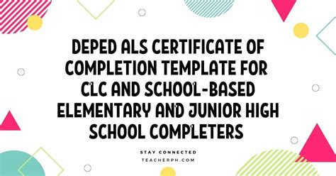 Deped Als Certificate Of Completion Template For Clc And School Based