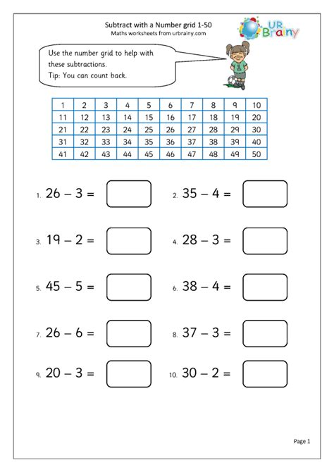 Subtract With A Number Grid 1 50 Subtraction In Year 1 Age 5 6 By