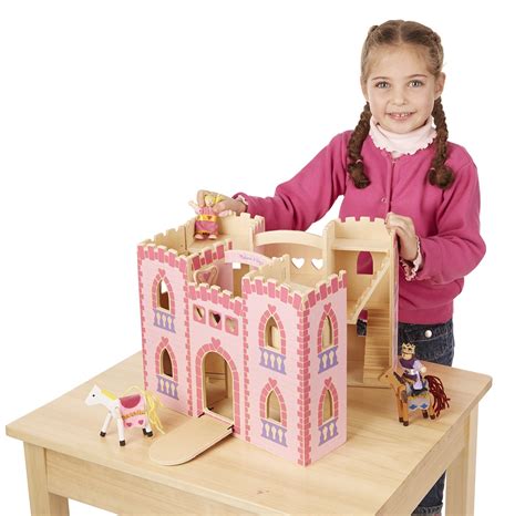 Melissa Doug Fold And Go Wooden Princess Castle With 2 Royal Play