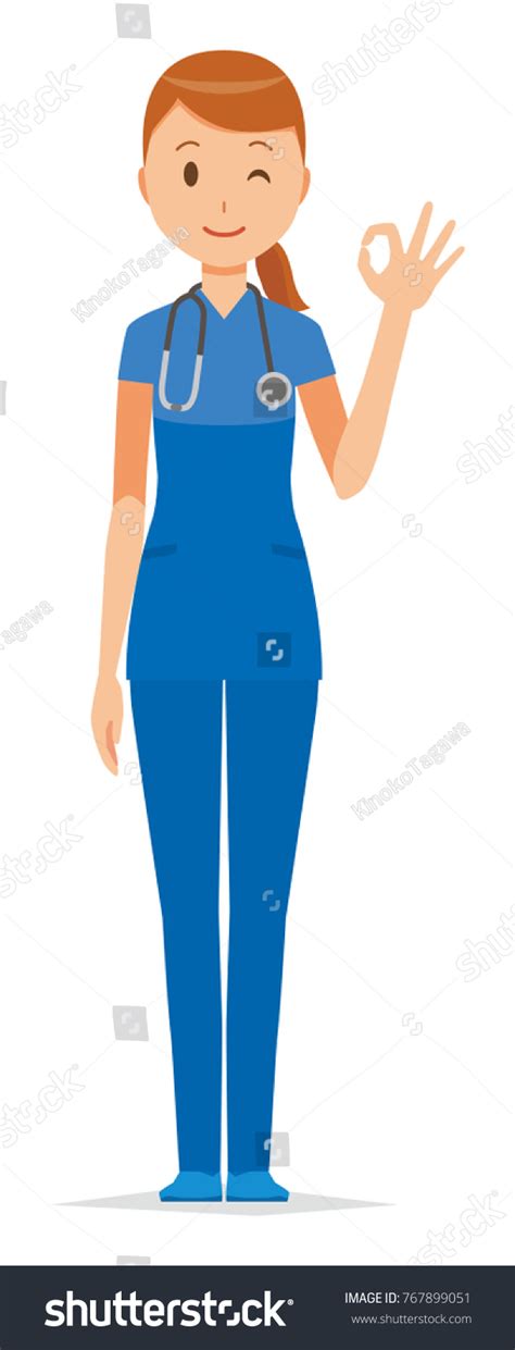 A Female Nurse Wearing A Blue Scrub Is Doing An Royalty Free Stock Vector 767899051