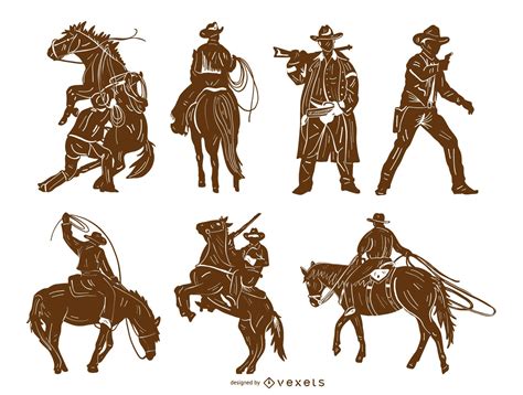 Cowboy Detailed Silhouette Set Vector Download