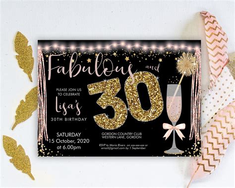 Pink Champagne 30 Birthday Invitation Printable Template Sparkle