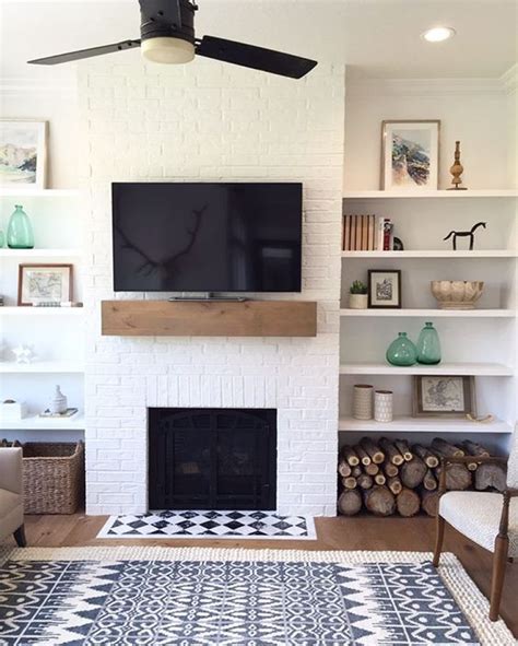 Feel free to fill it with something other than logs, too. I love this super simple fireplace, mantle and shelves combo. Do you just love it? I am thinking ...