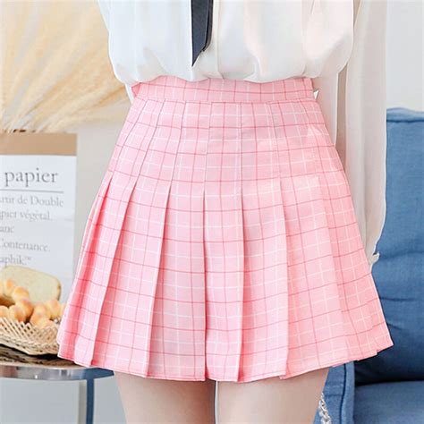 Women High Waist Pleated Skirt Y2k Summer Casual Kawaii A Line Plaid